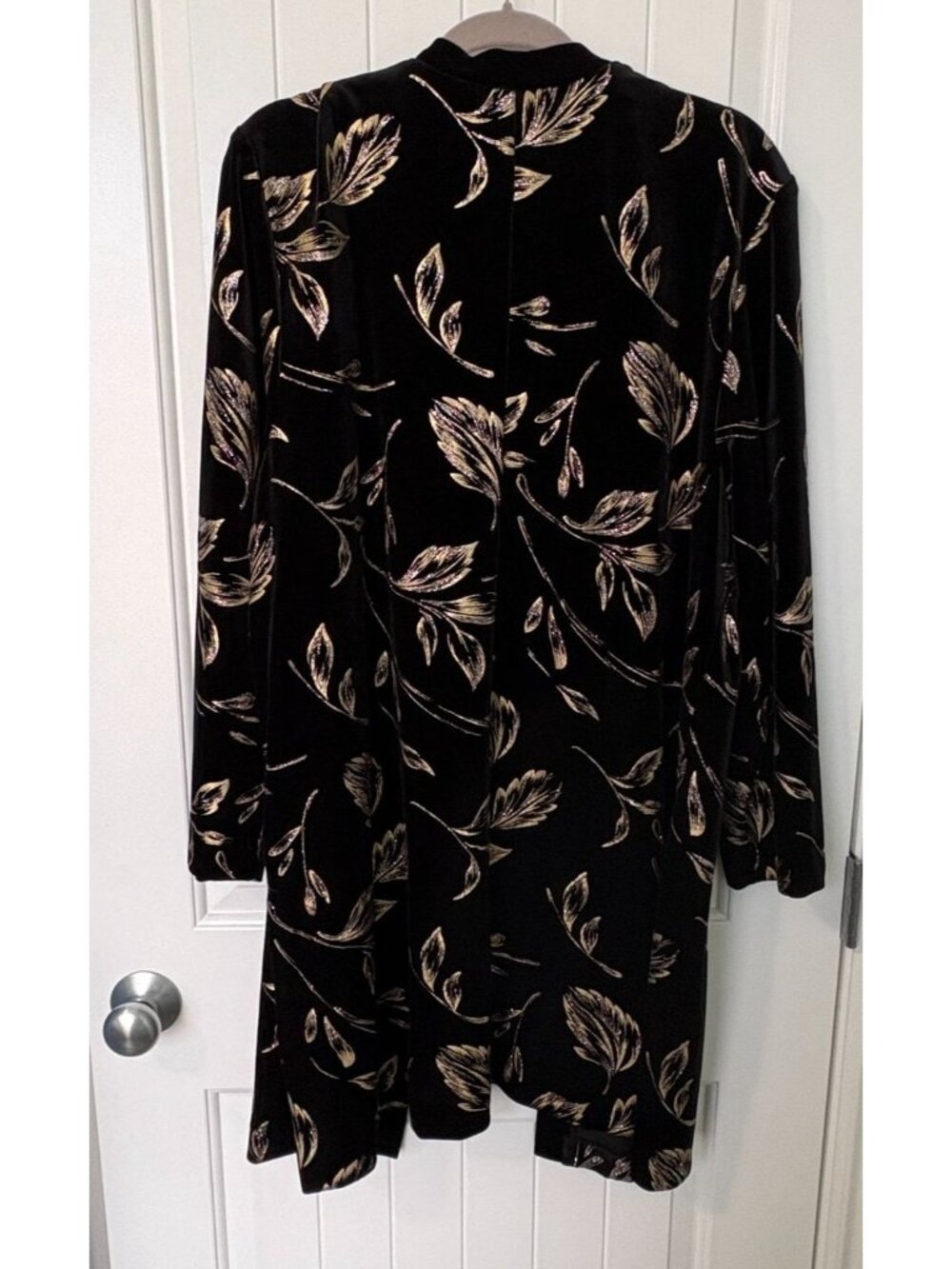 Dressbarn Womans Open Front Jacket Size 16W Black & Gold Glitter Floral Duster - Picture 2 of 10